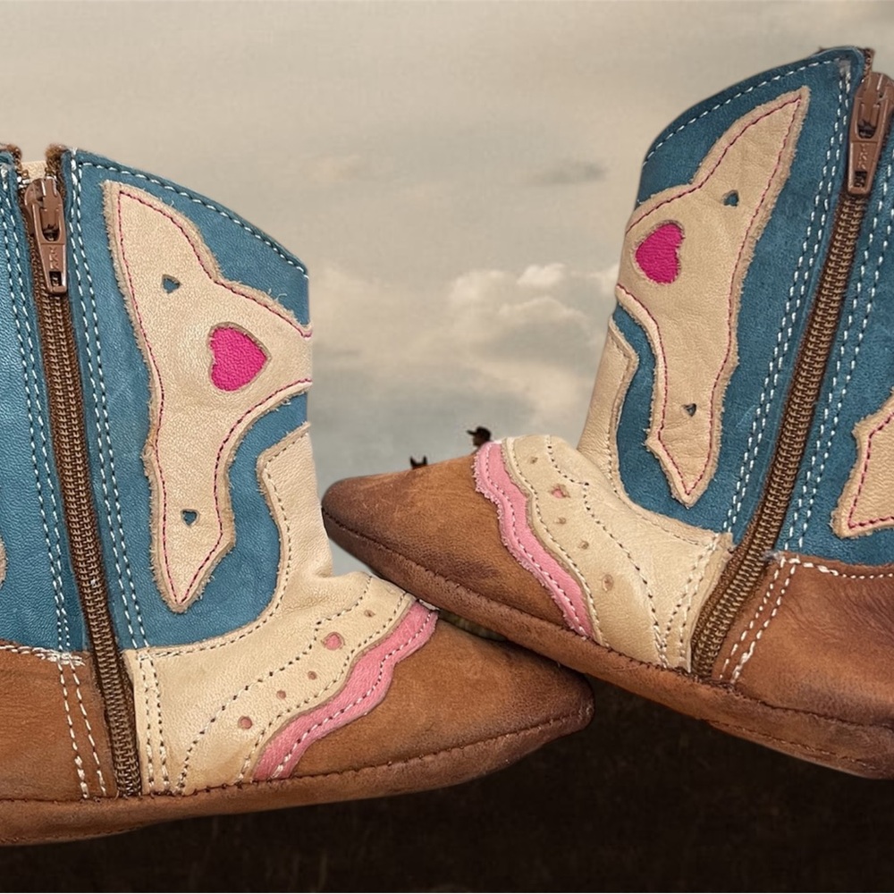 Baby RedHHawk Leather Blue and Cream Boots